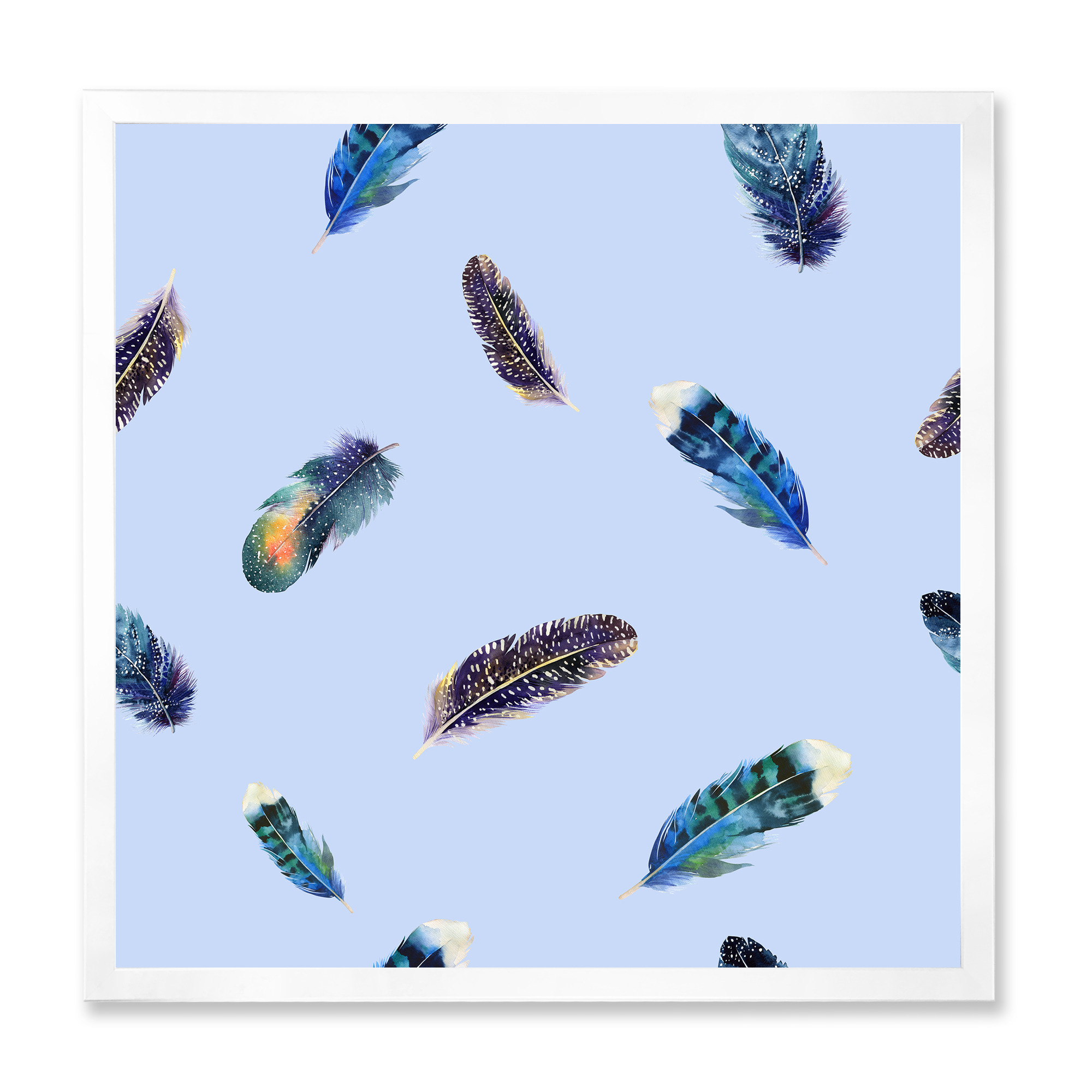 Designart 'Blue Feathers Boho Ethnic ' Bohemian & Eclectic Framed Art Print