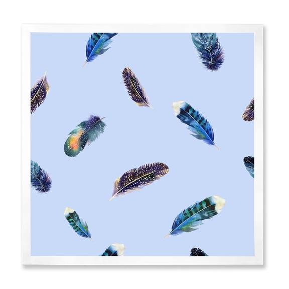 Designart 'Blue Feathers Boho Ethnic ' Bohemian & Eclectic Framed Art Print