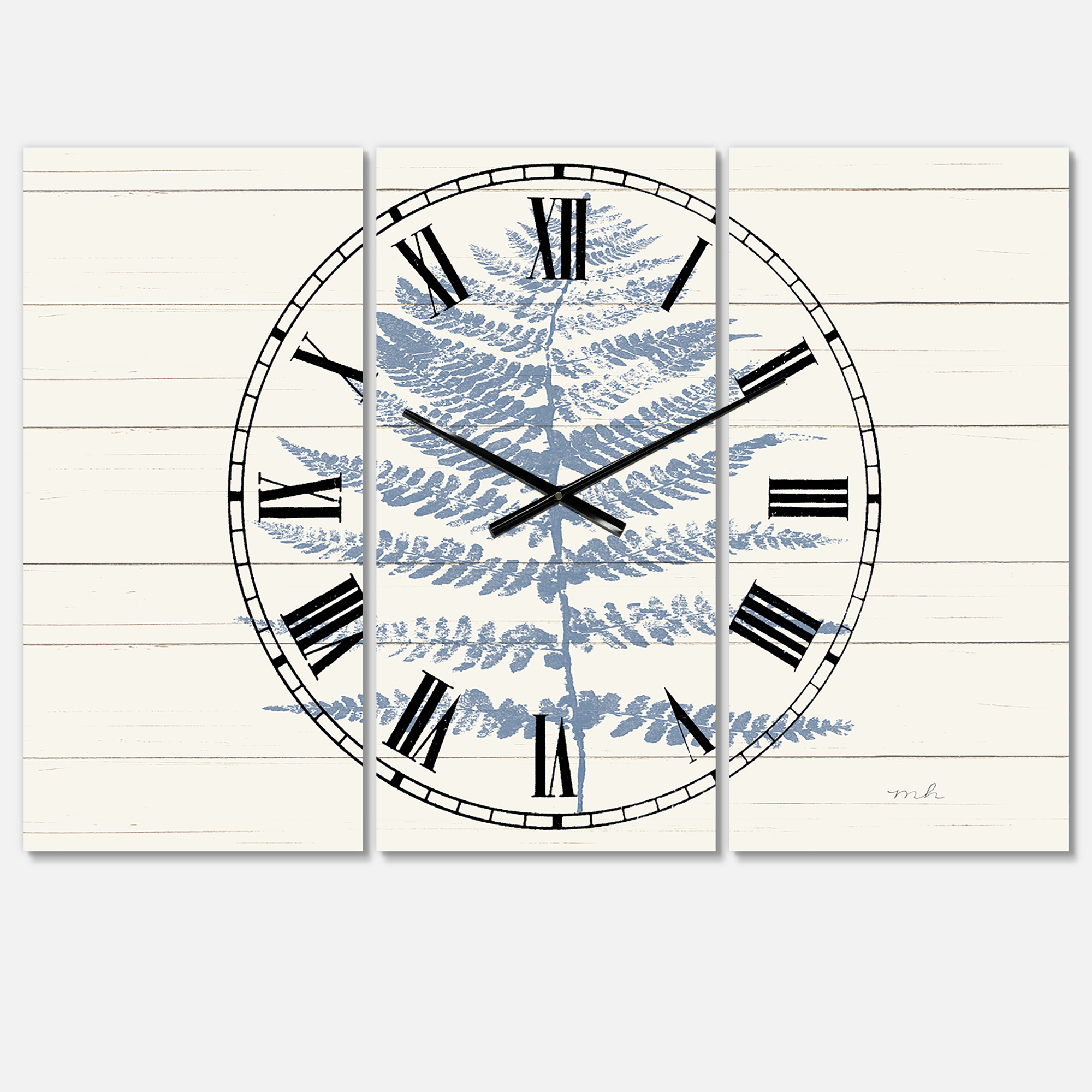 Designart 'Blue Fern Print on wood II' Traditional Wall Clock