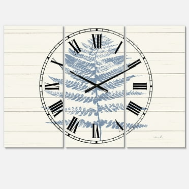 Designart 'Blue Fern Print on wood II' Traditional Wall Clock