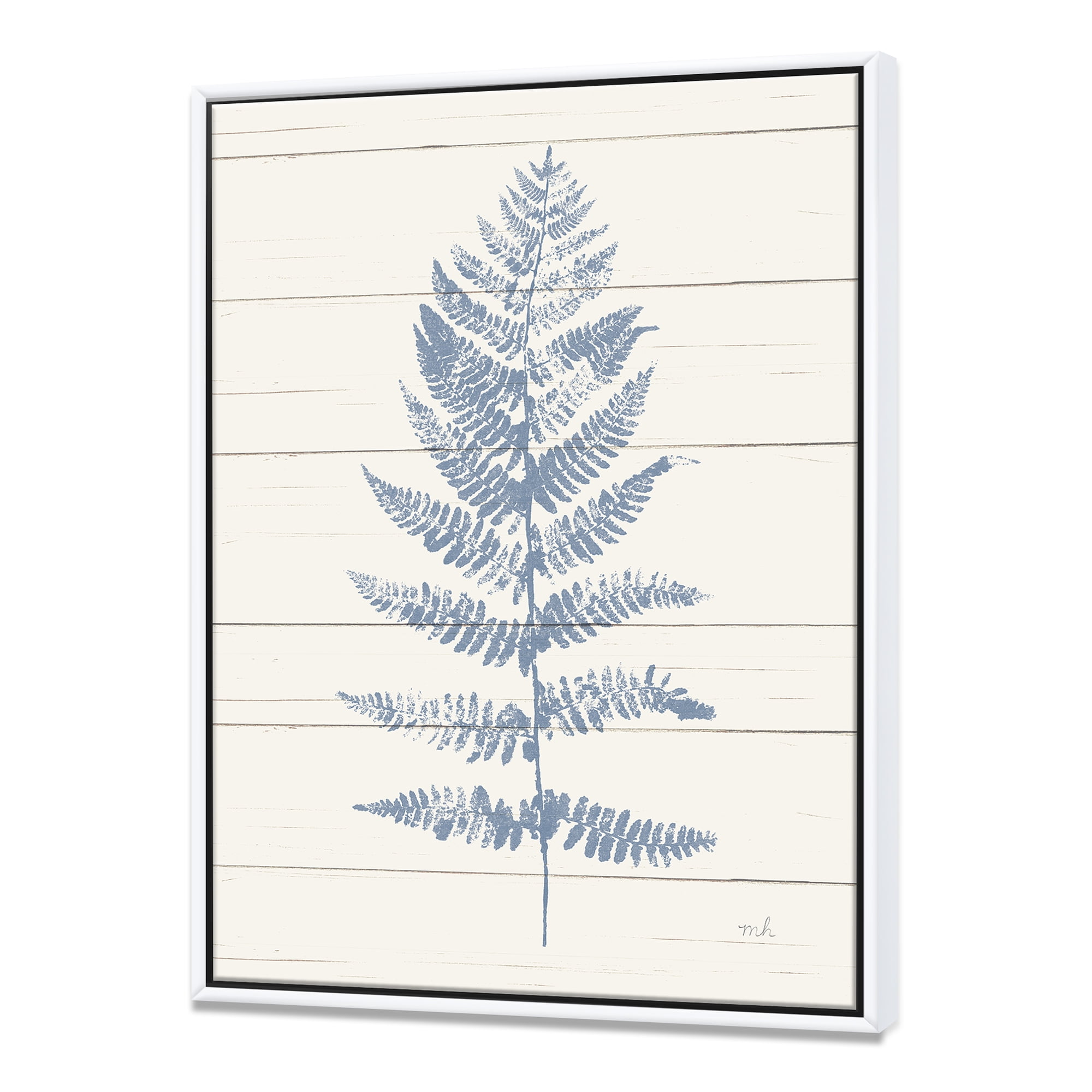 Designart ' Blue Fern Print on wood II ' cabin & Lodge Framed Canvas