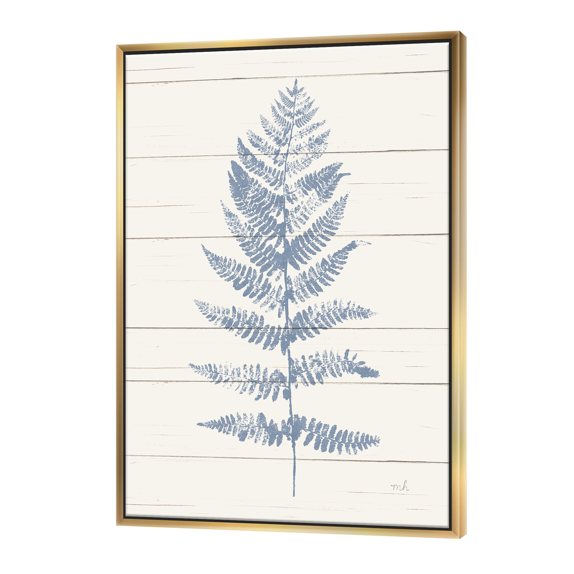 Designart ' Blue Fern Print on wood II ' cabin & Lodge Framed Canvas