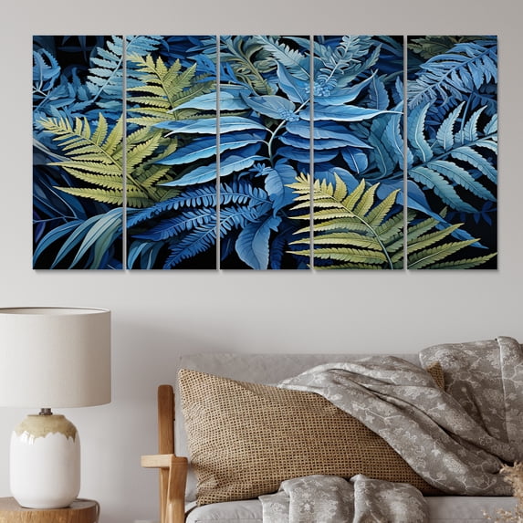 Designart "Blue Ferns Cobalt Charm II" Floral Metal Art Print Set