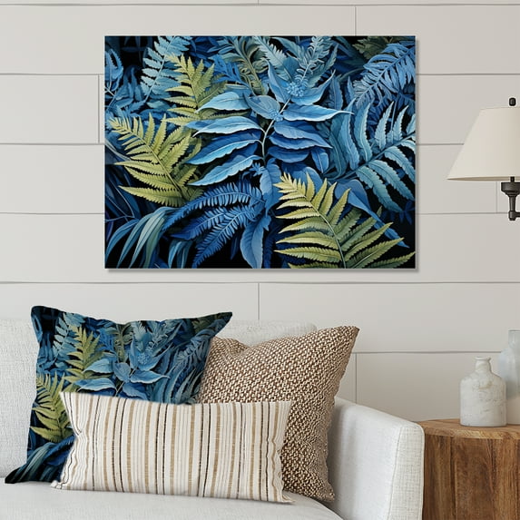Designart "Blue Ferns Cobalt Charm II" Floral Metal Wall Art Prints