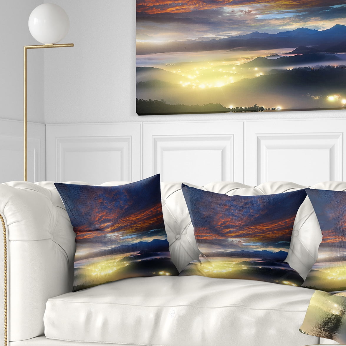 Designart Blue Fiery Overcast at Sunrise - Landscape Photo Throw Pillow - 18x18