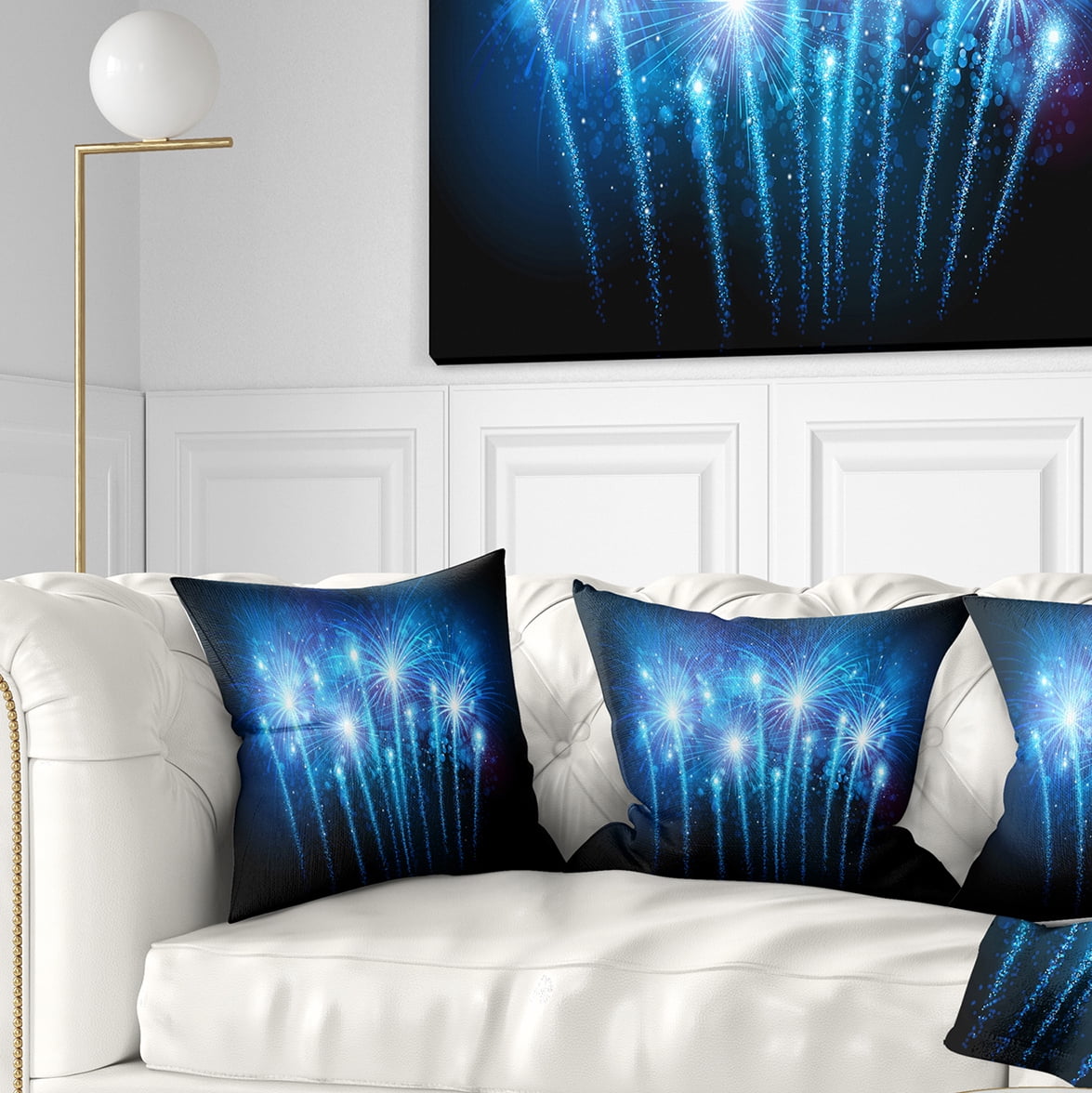 Designart Blue Fireworks at Night Sky - Skyline Photography Throw Pillow - 18x18