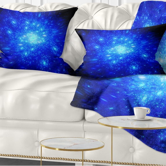 Designart Blue Fireworks on Black - Abstract Throw Pillow - 12x20