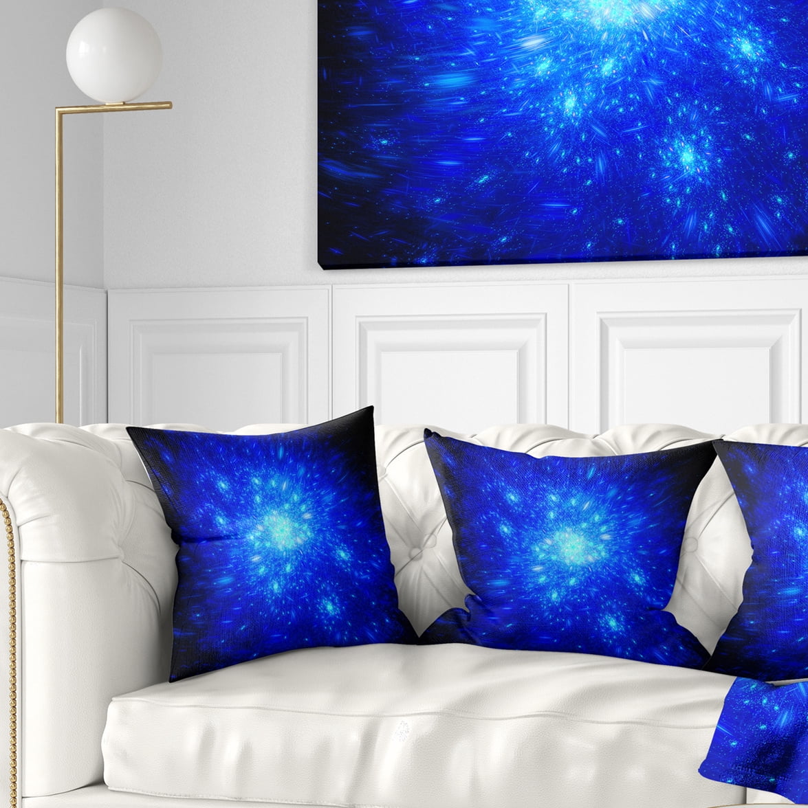 Designart Blue Fireworks on Black - Abstract Throw Pillow - 18x18
