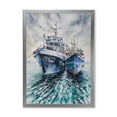 thumbnail image 1 of Designart 'Blue Fishing Boats Before A Storm Anchored' Nautical & Coastal Framed Art Print, 1 of 4