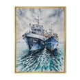 thumbnail image 1 of Designart 'Blue Fishing Boats Before A Storm Anchored' Nautical & Coastal Framed Canvas Wall Art Print, 1 of 5