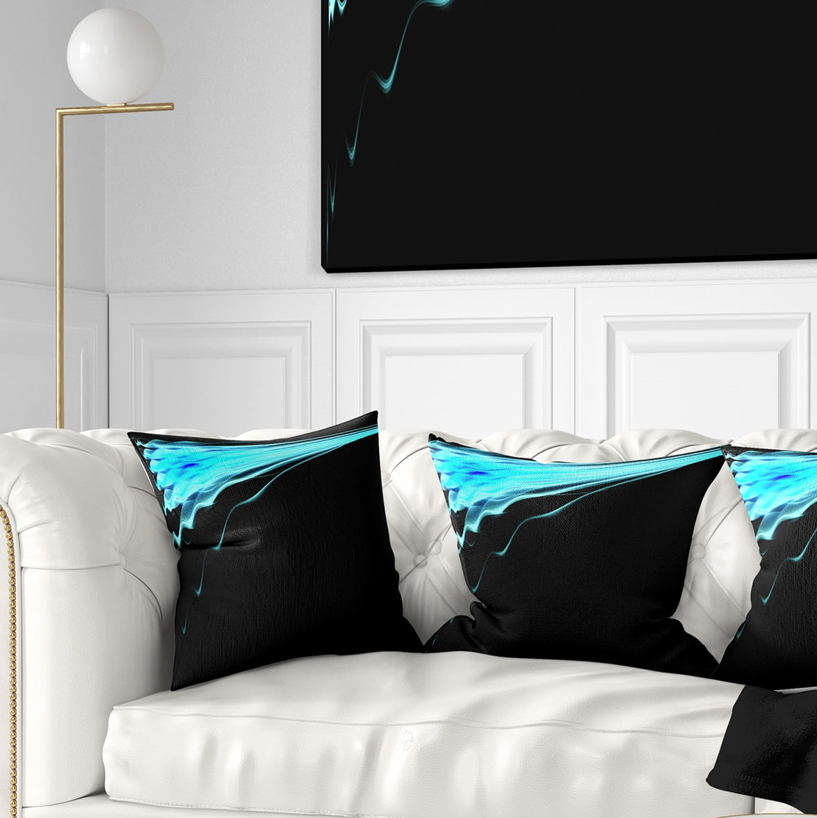 Designart Blue Flames Digital Artwork - Abstract Throw Pillow - 16x16
