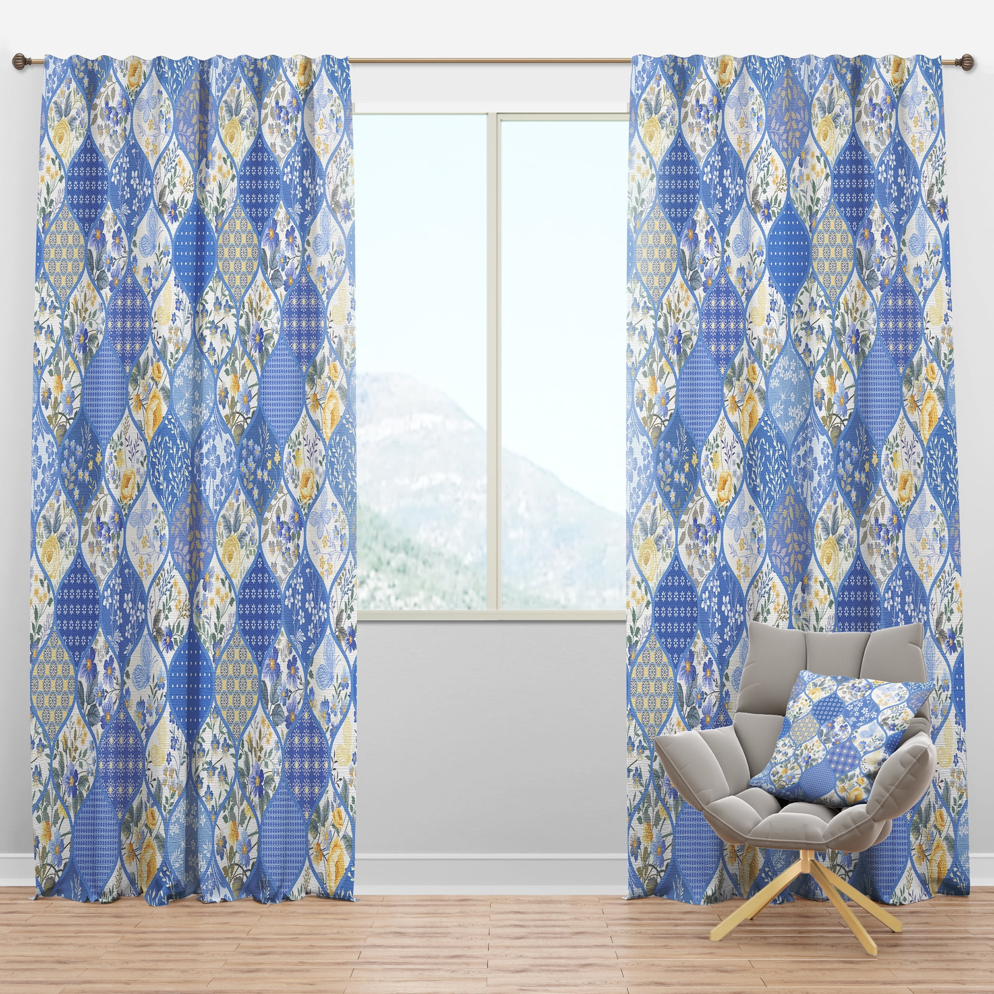 Designart 'Blue Floral Dew' Modern Blackout Curtain Panel