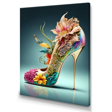 Designart Blue Floral Hight Heels III Canvas Wall Art