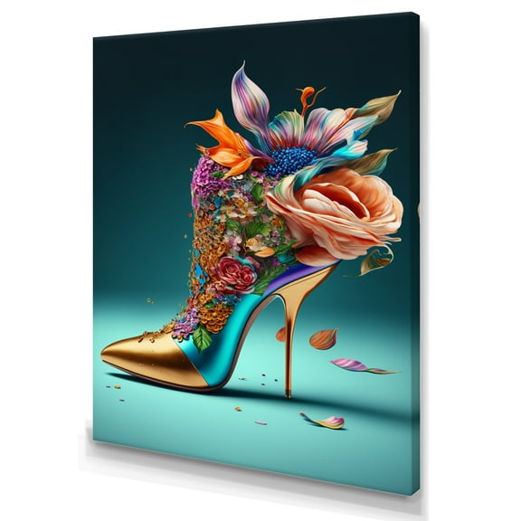 Designart Blue Floral Hight Heels IV Canvas Wall Art