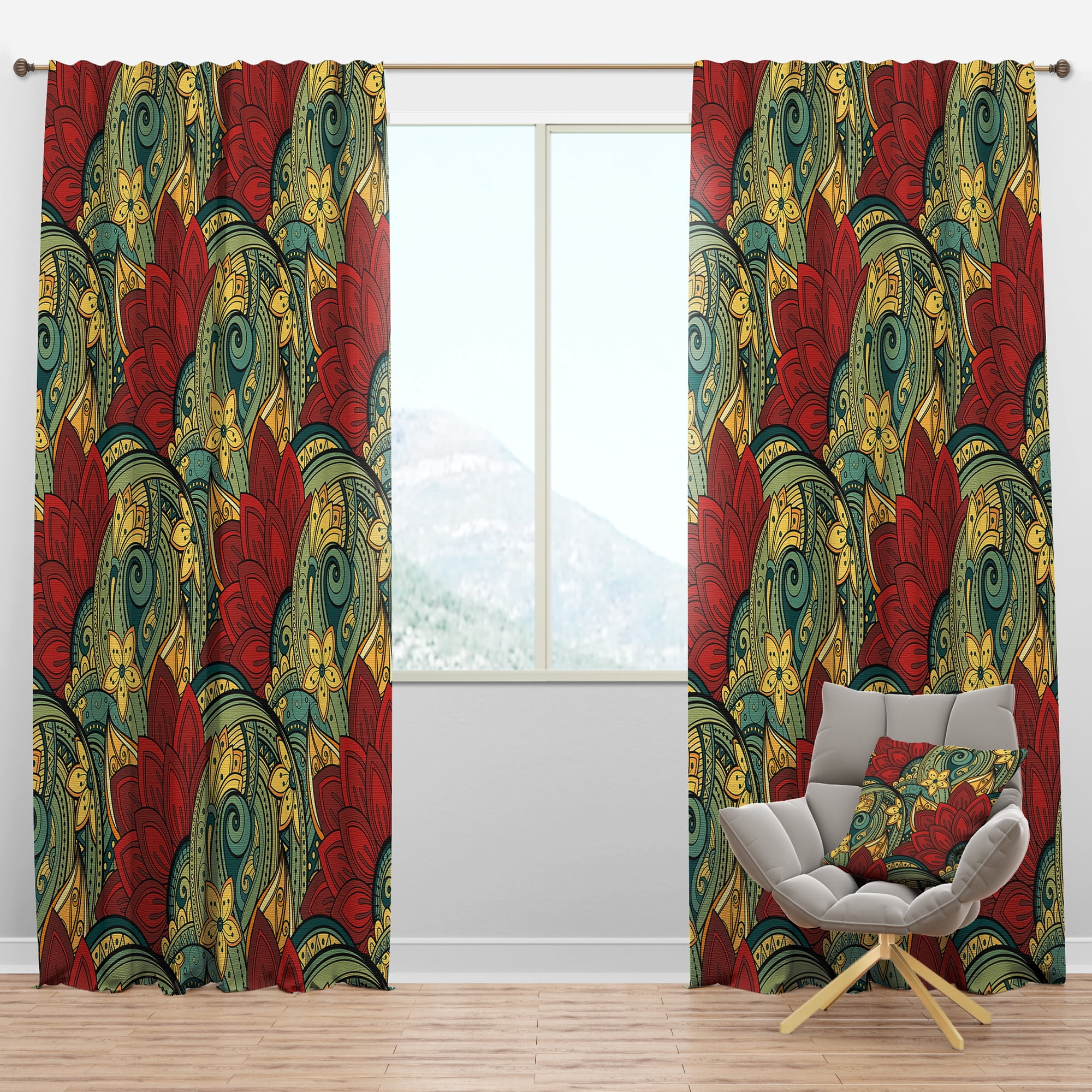 Designart 'Blue Floral Pattern Door' Bohemian & Eclectic Blackout Curtain Panel