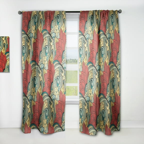 Designart 'Blue Floral Pattern Door' Bohemian & Eclectic Curtain Panel