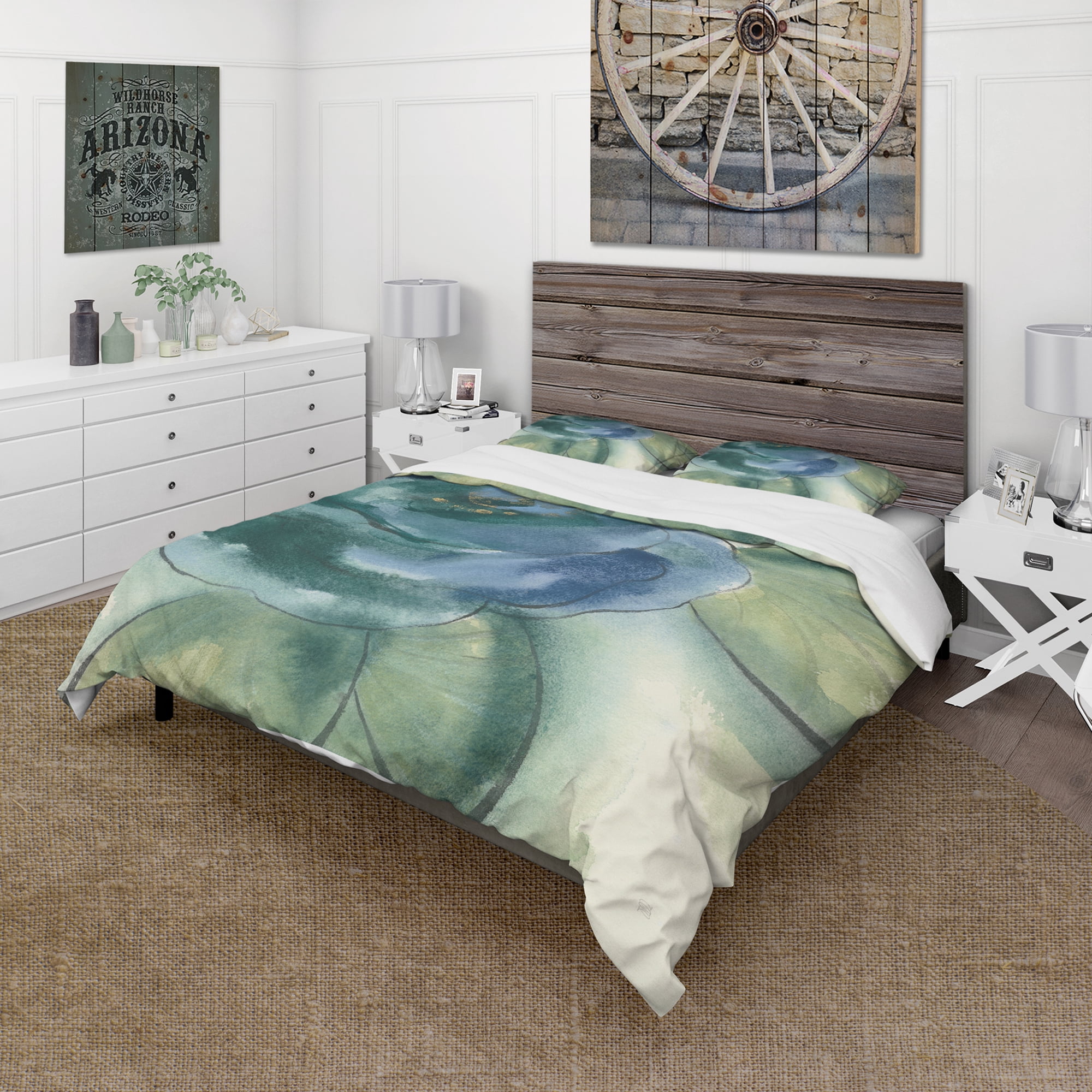 Designart 'Blue Floral Poppies II' Cottage Duvet Cover Set