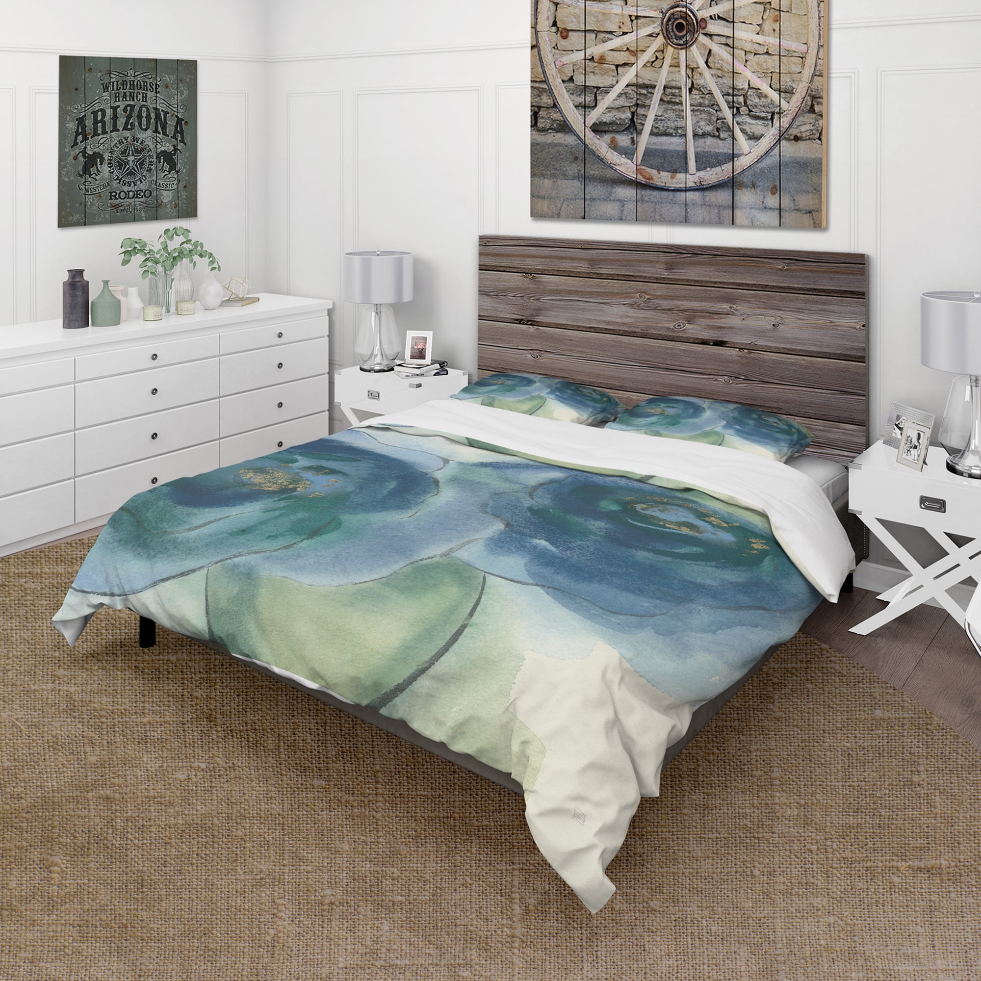 Designart 'Blue Floral Poppies III' Cottage Duvet Cover Set