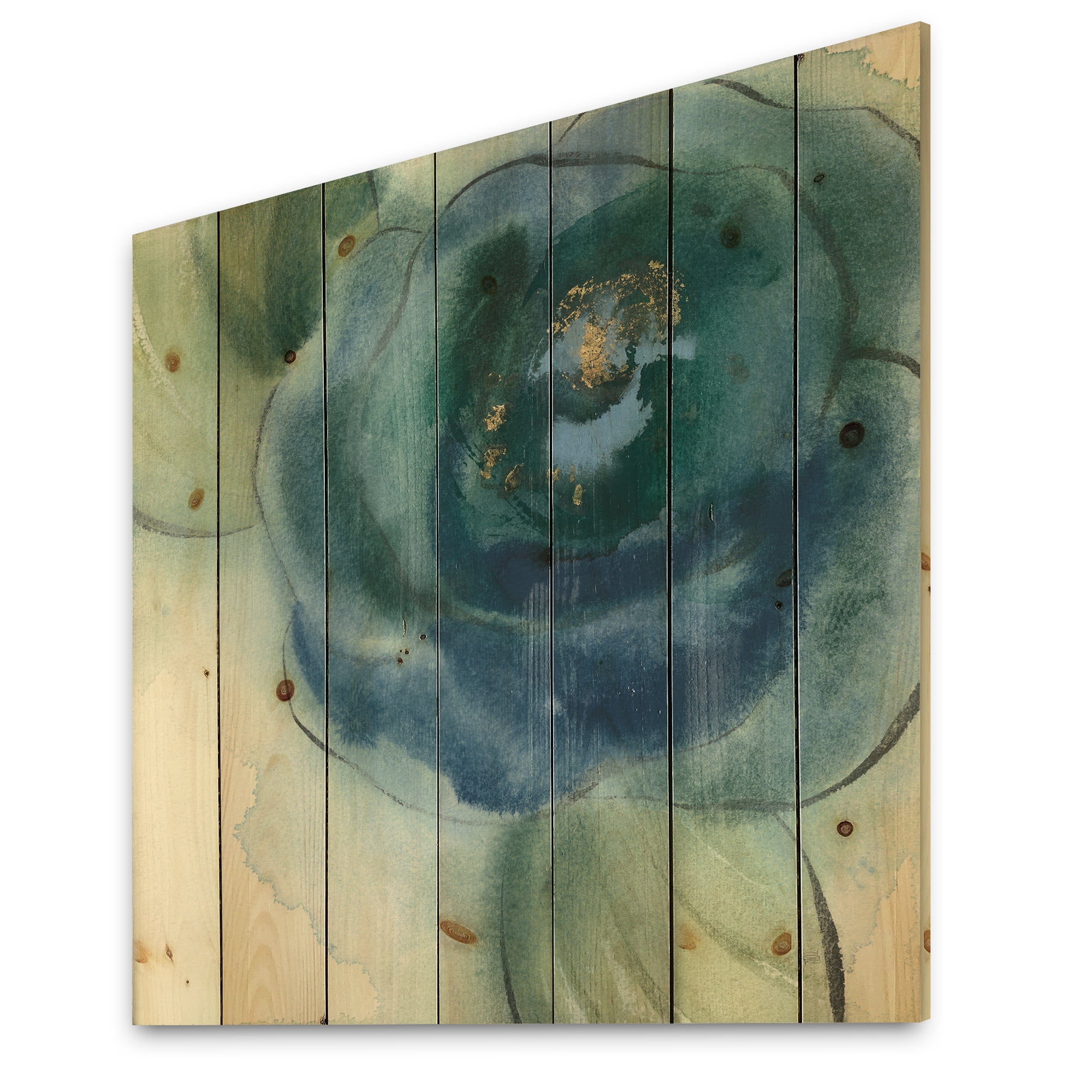Designart 'Blue Floral Poppies VI' Cottage Print on Natural Pine Wood