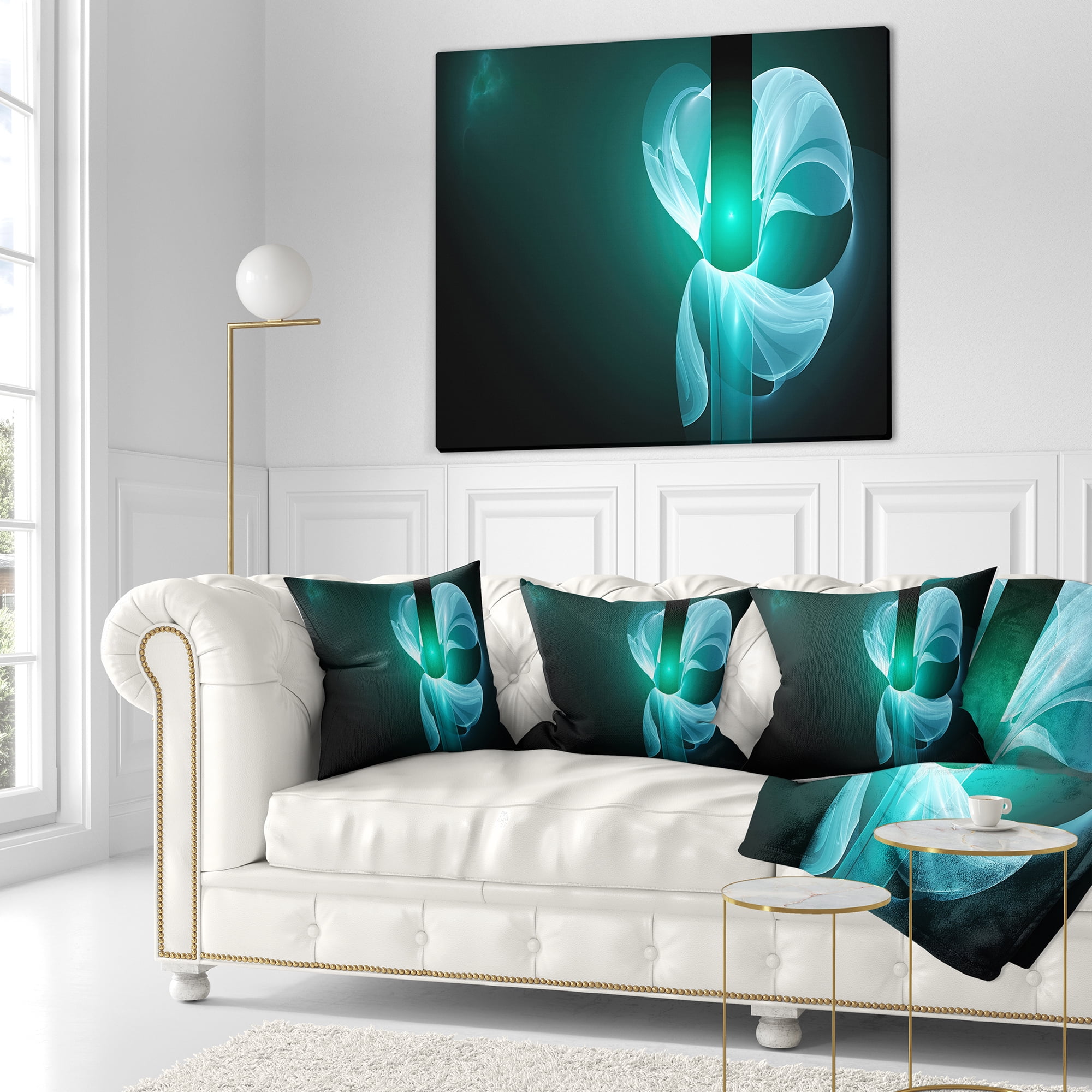 Designart Blue Flower Fractal Illustration - Abstract Throw Pillow - 18x18