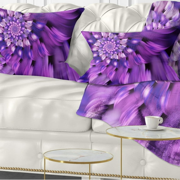 Designart Blue Flower Shaped Fractal Art - Floral Throw Pillow - 12x20