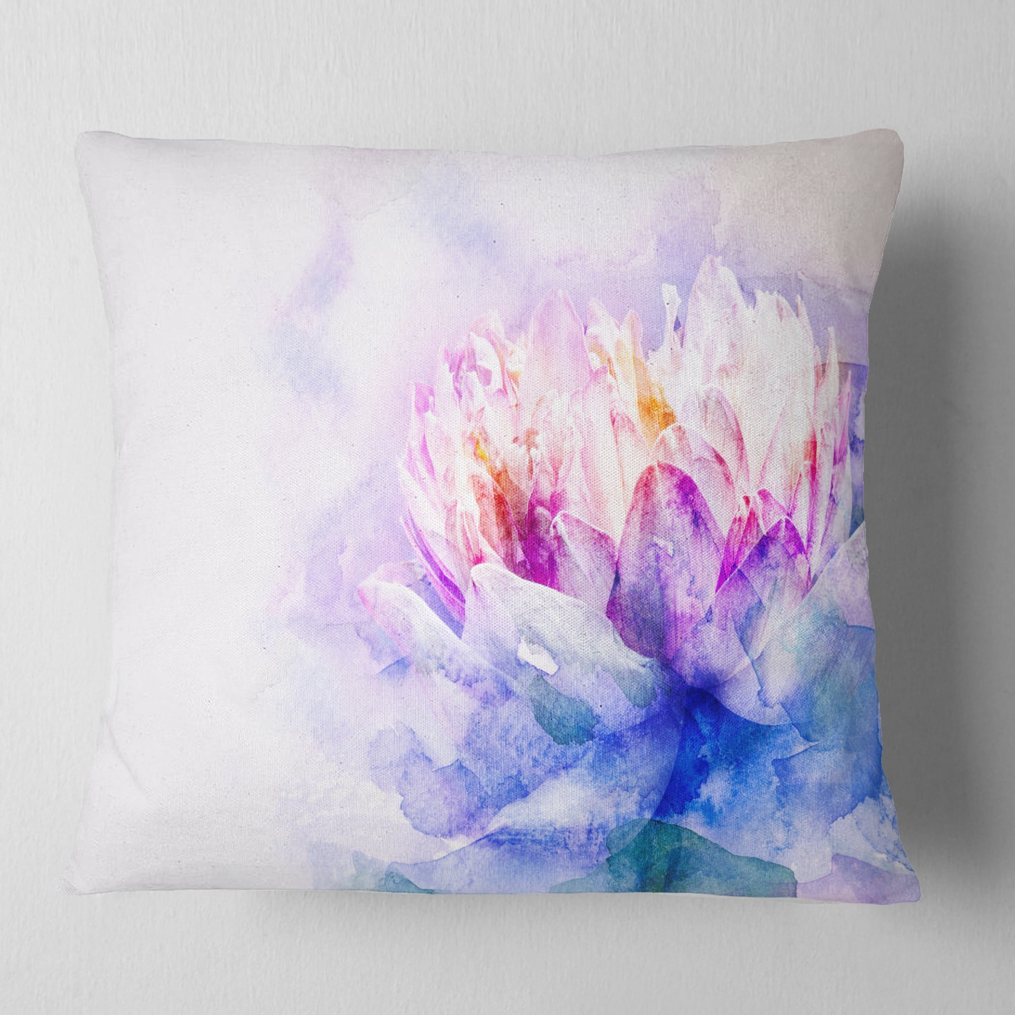 Designart Blue Flower Watercolor - Floral Throw Pillow - 16x16