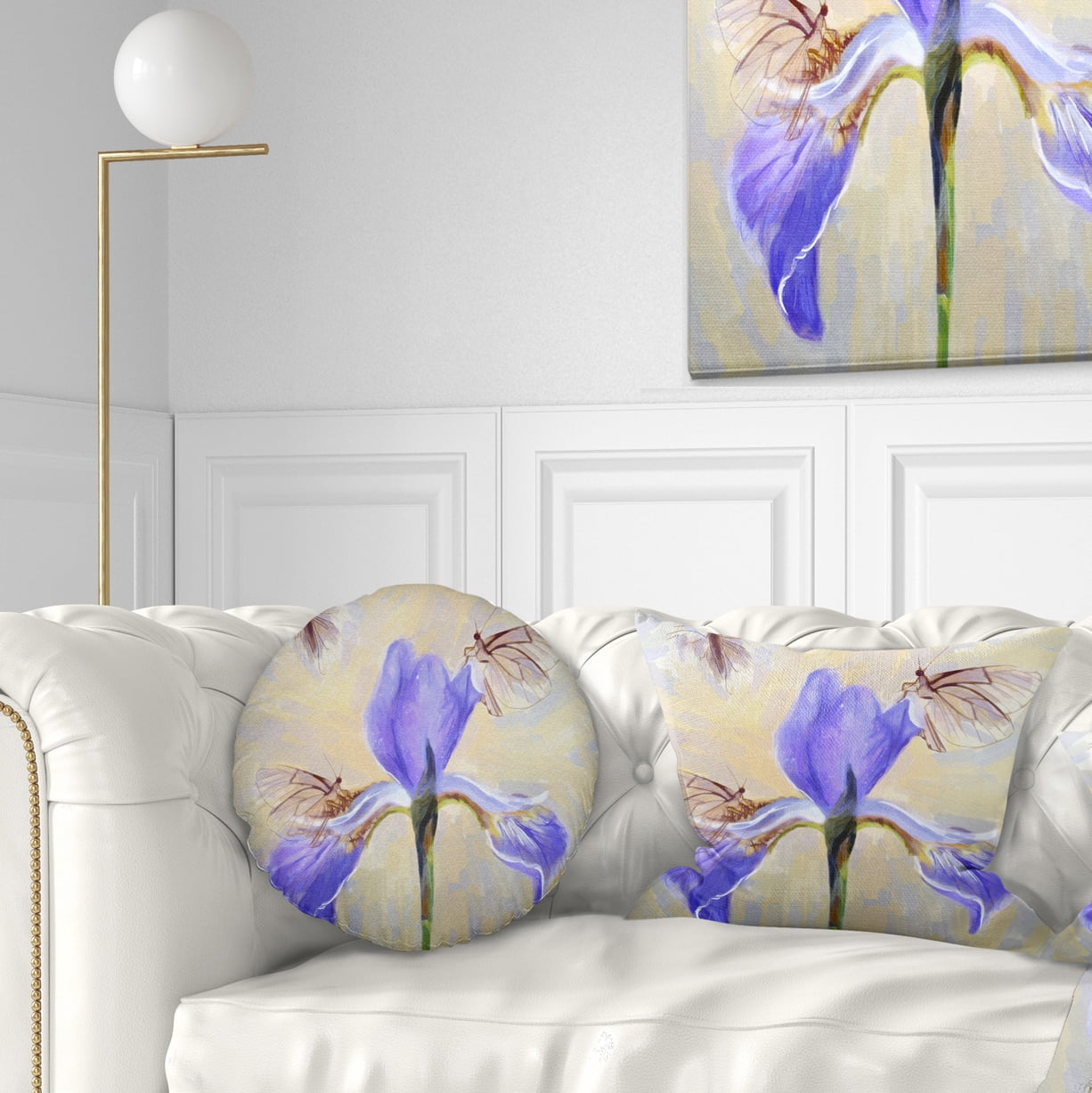 Designart Blue Flower with Butterflies Sketch - Floral Throw Pillow - 12x20