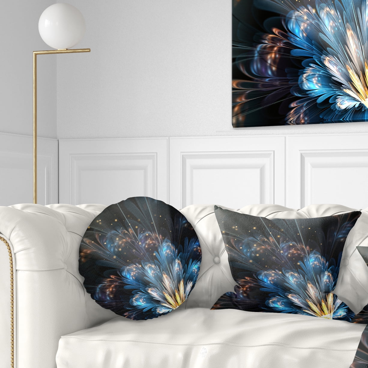 Designart Blue Flower with Golden Details - Floral Throw Pillow - 12x20