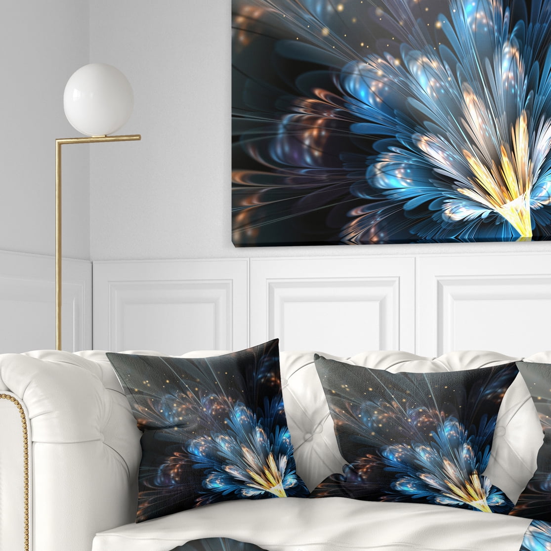 Designart Blue Flower with Golden Details - Floral Throw Pillow - 16x16