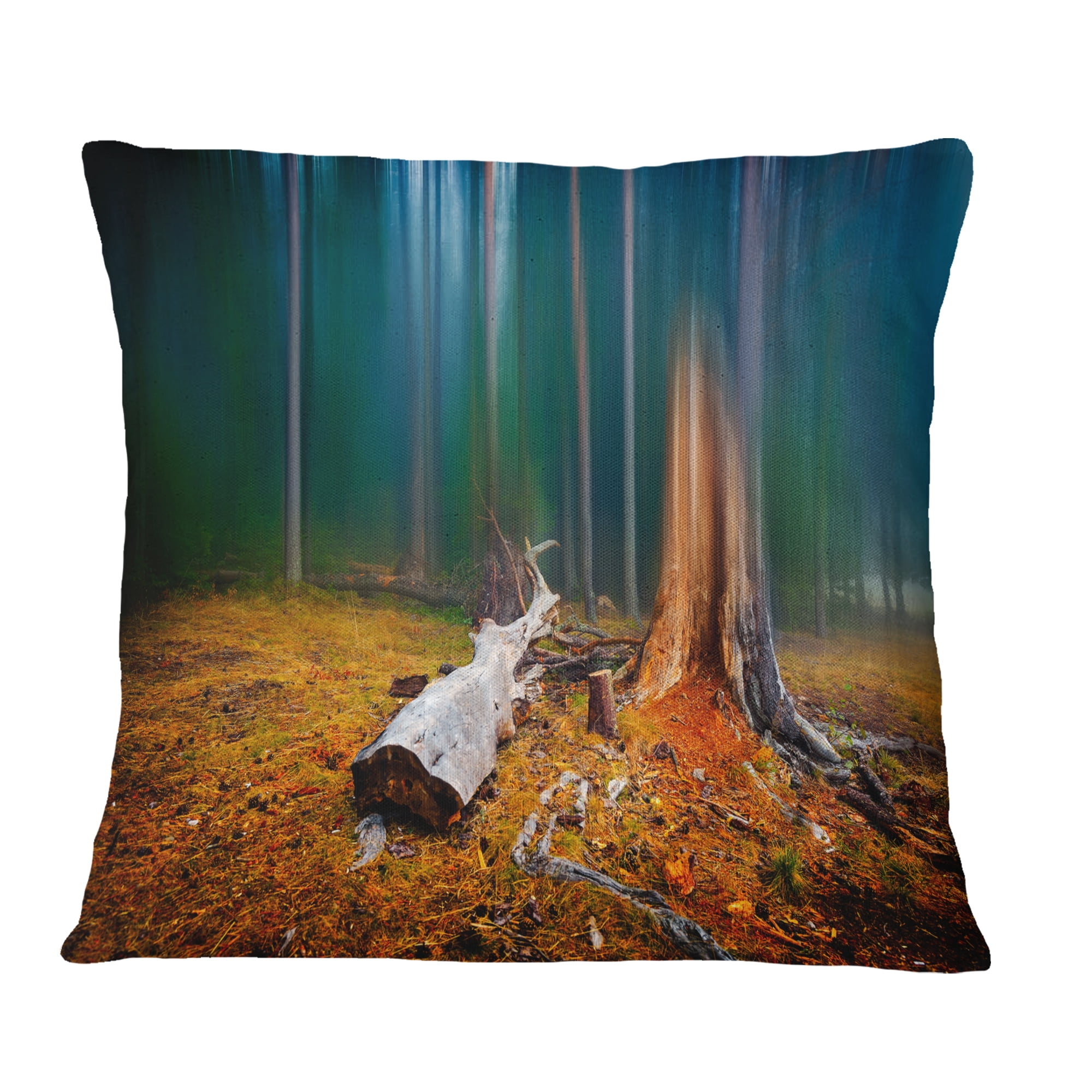 Designart Blue Forest on Foggy Morning - Landscape Printed Throw Pillow - 16x16
