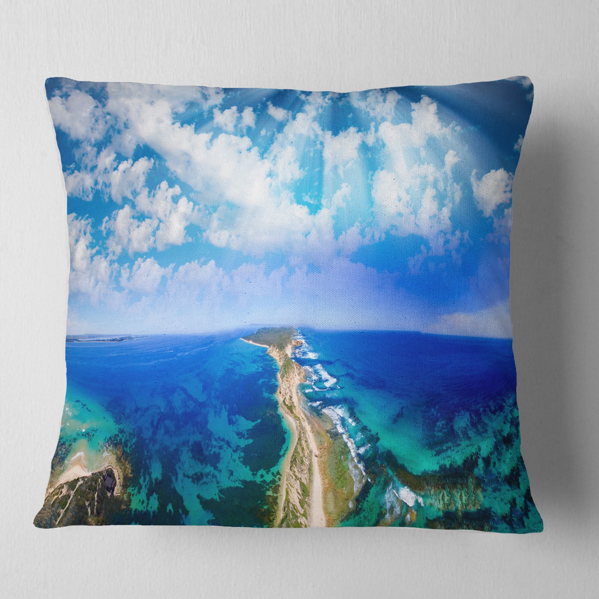 Designart Blue Fort Nepean Road from Helicopter - Landscape Printed Throw Pillow - 16x16