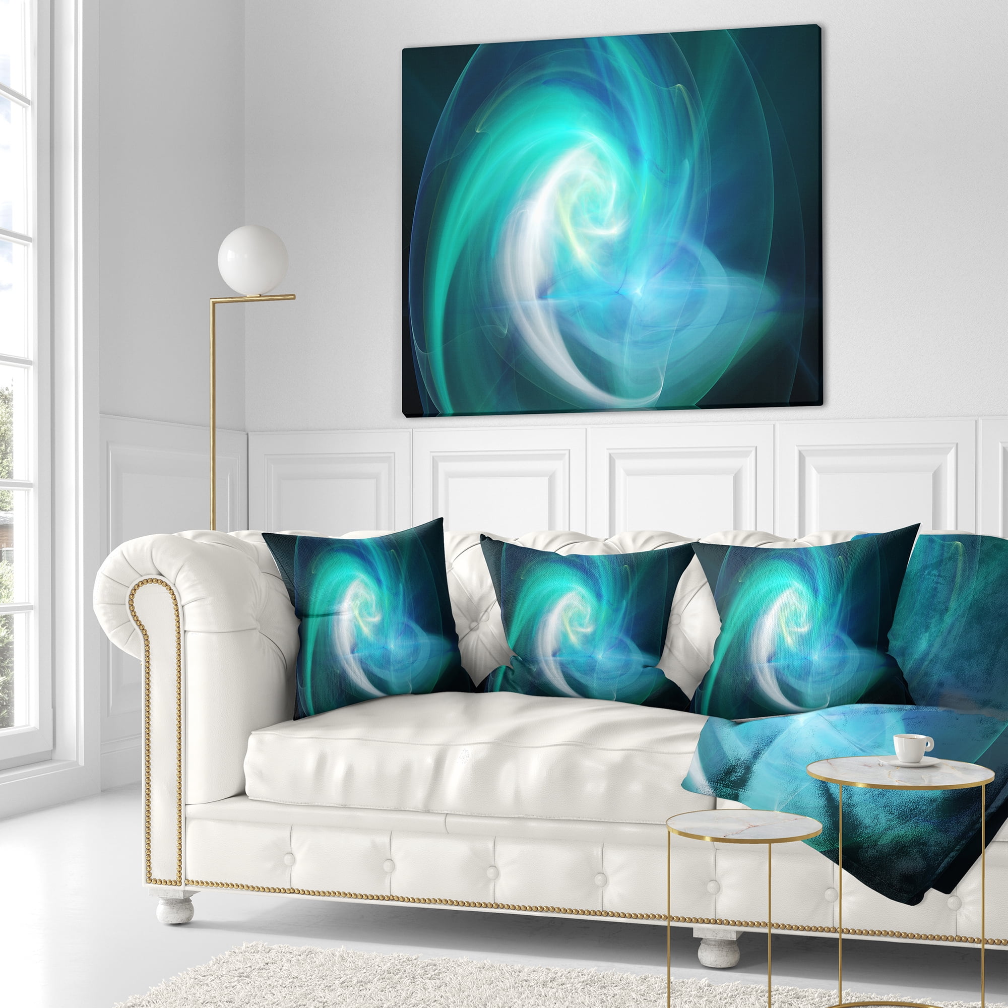 Designart Blue Fractal Abstract Illustration - Abstract Throw Pillow - 16x16