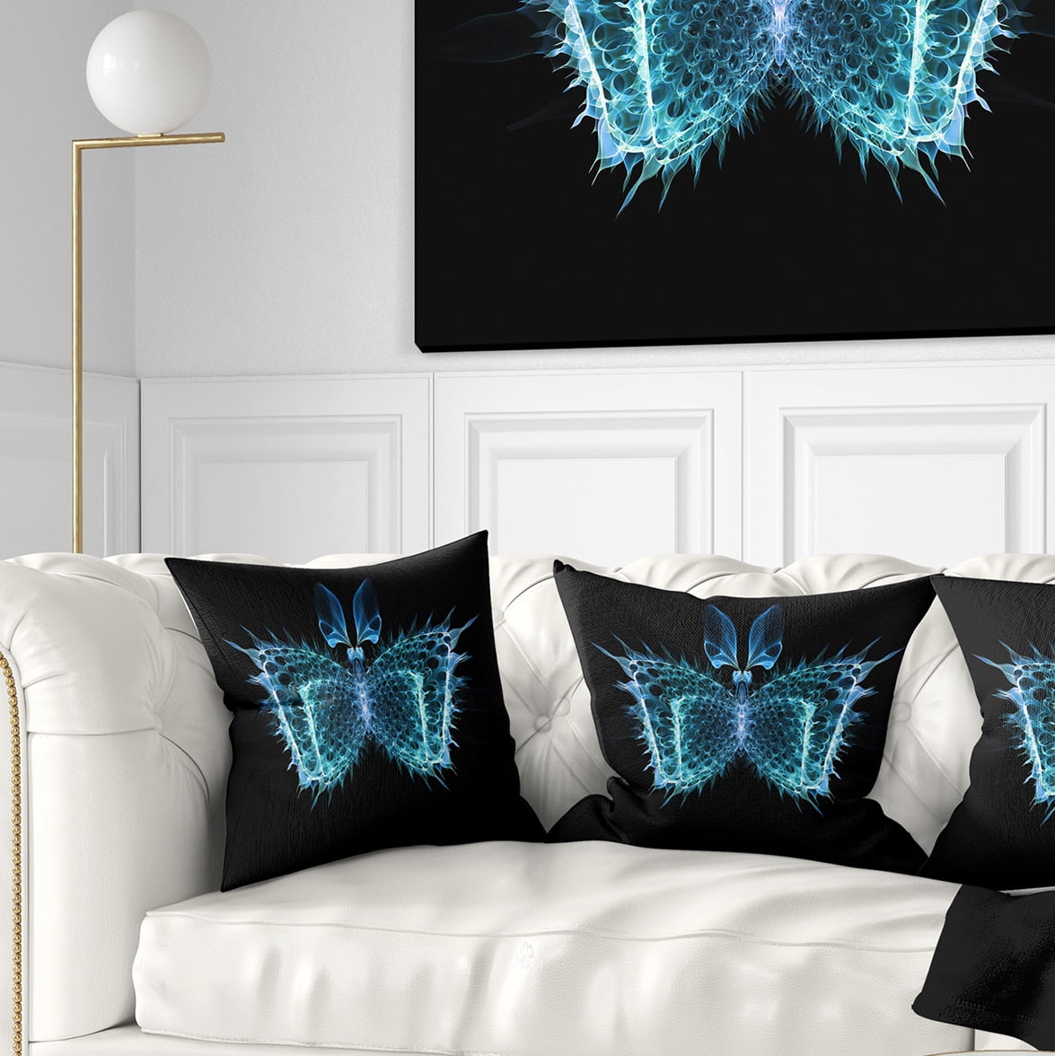 Designart Blue Fractal Butterfly in Dark - Abstract Throw Pillow - 16x16