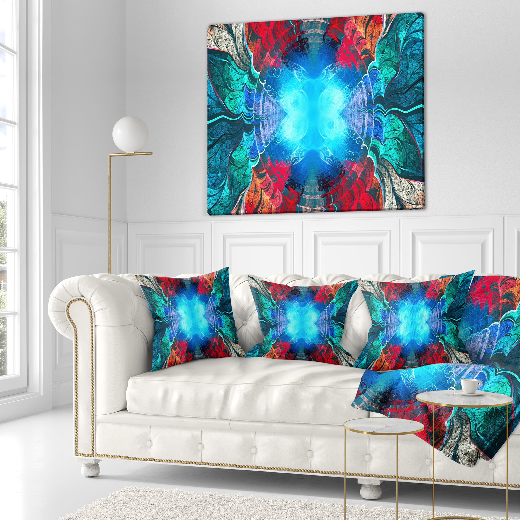 Designart Blue Fractal Circles and Waves - Abstract Throw Pillow - 16x16