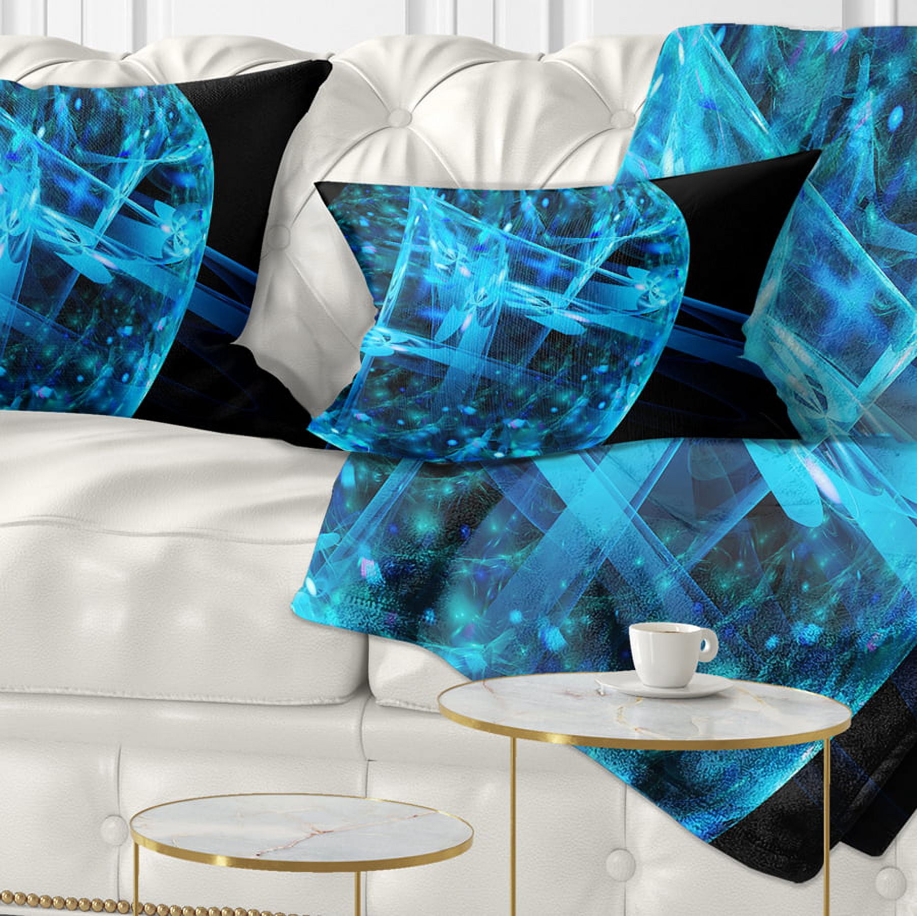 Designart Blue Fractal Cube in Dark - Abstract Throw Pillow - 12x20