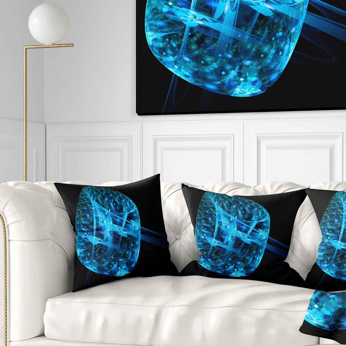 Designart Blue Fractal Cube in Dark - Abstract Throw Pillow - 16x16