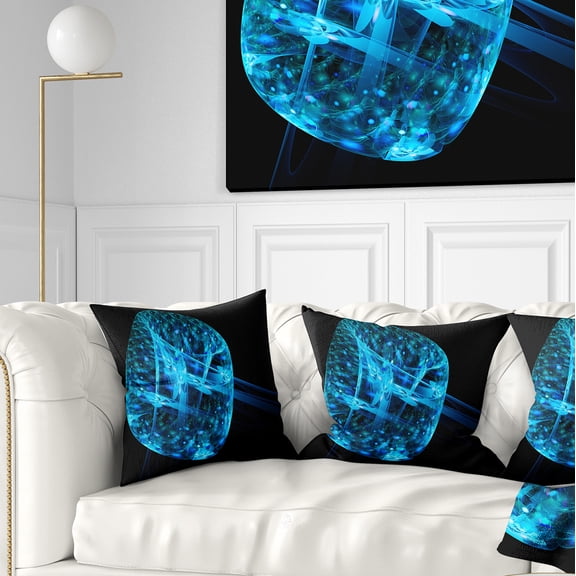 Designart Blue Fractal Cube in Dark - Abstract Throw Pillow - 18x18