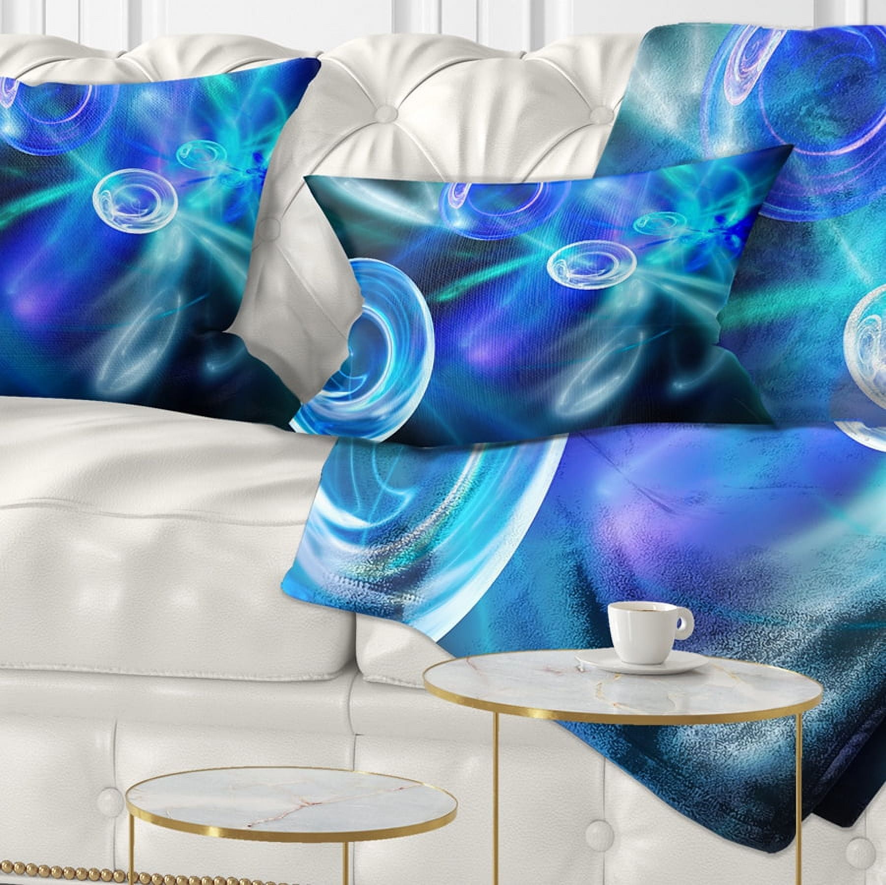 Designart Blue Fractal Desktop - Abstract Throw Pillow - 12x20