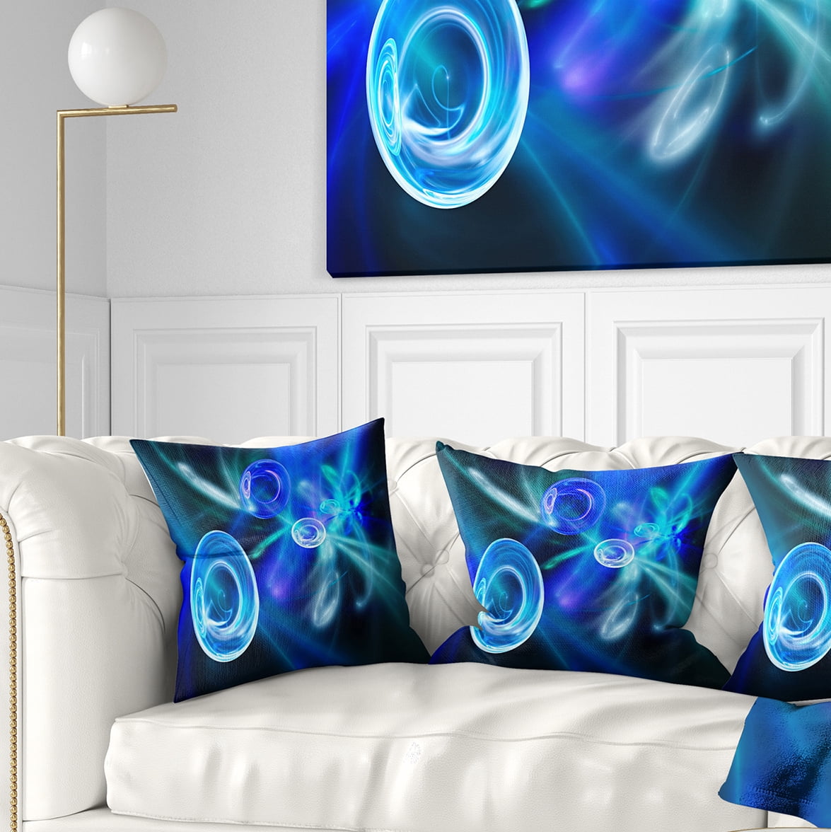 Designart Blue Fractal Desktop - Abstract Throw Pillow - 16x16
