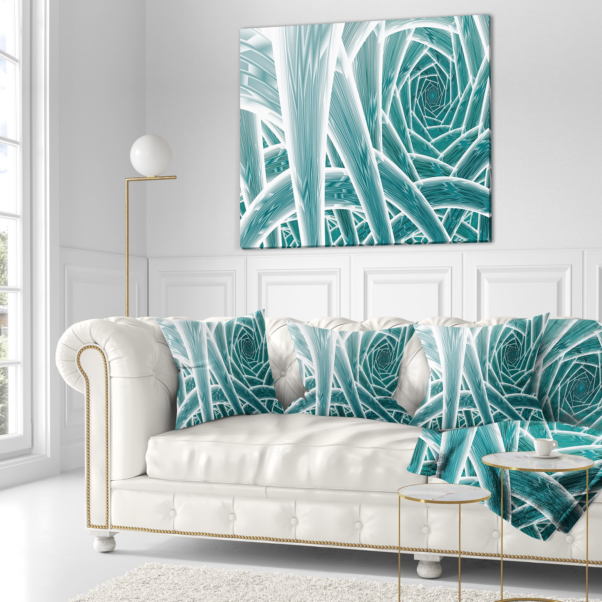 Designart Blue Fractal Endless Tunnel - Abstract Throw Pillow - 16x16