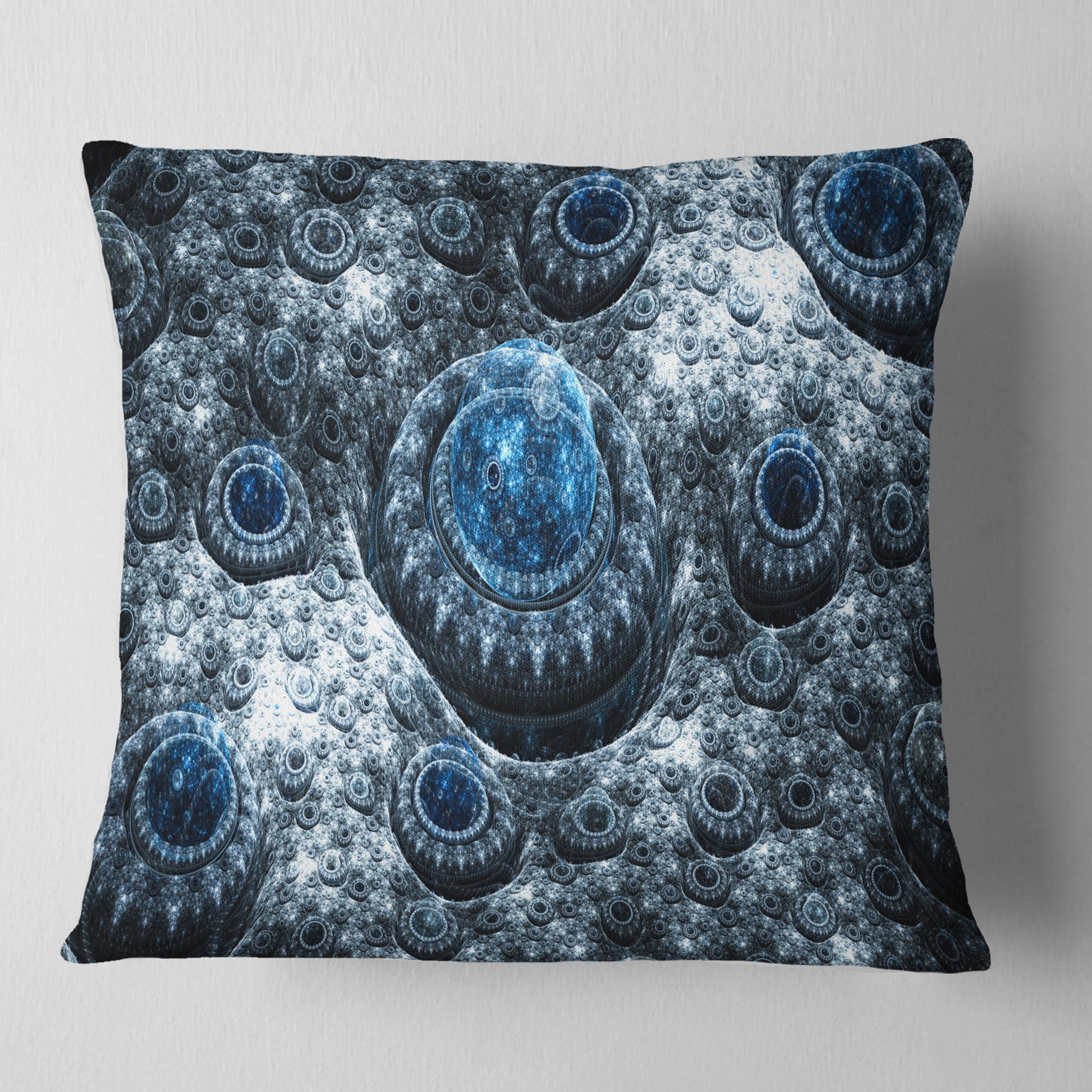 Designart Blue Fractal Exotic Planet - Abstract Throw Pillow - 16x16