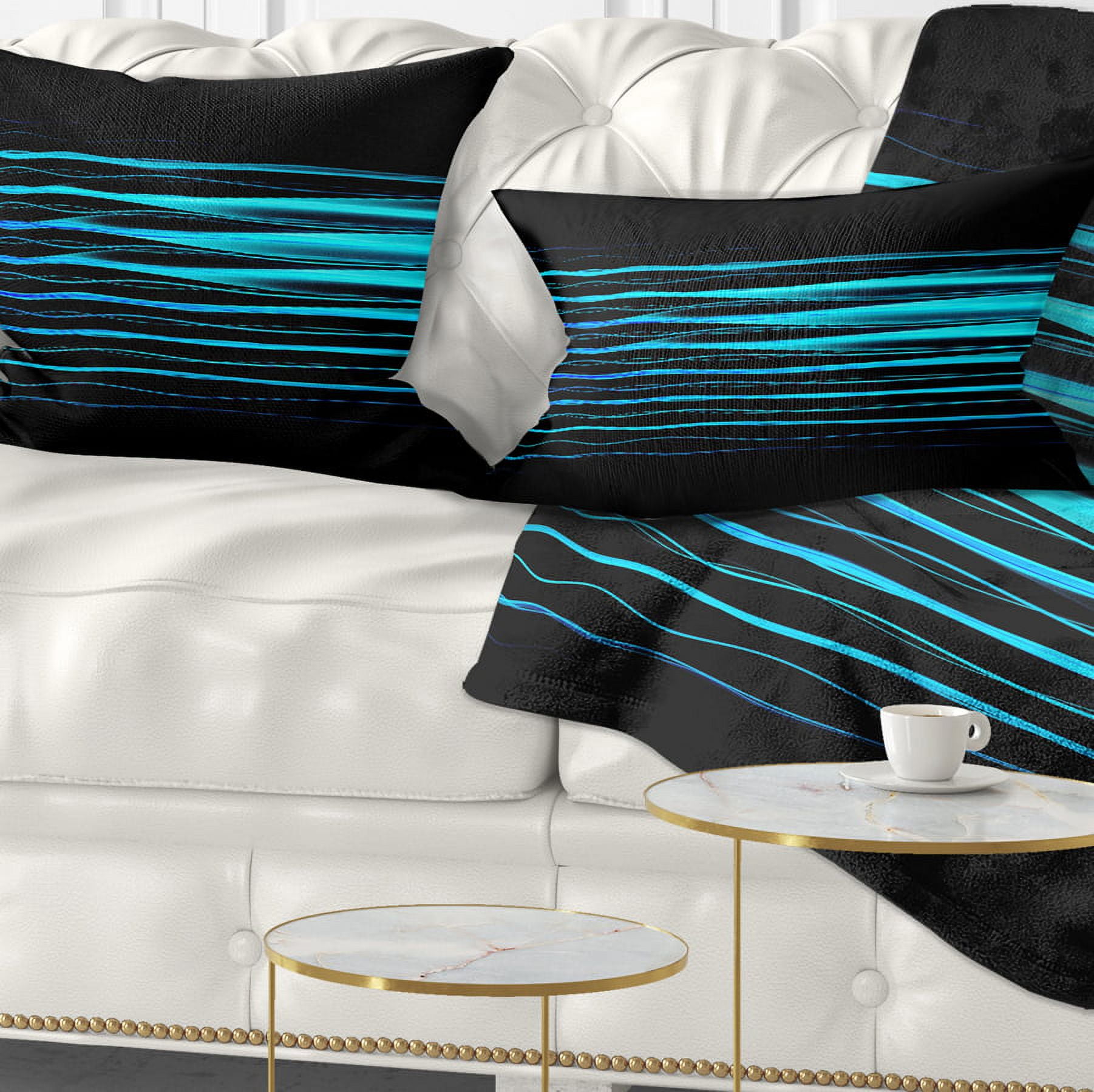 Designart Blue Fractal Flames on Black - Abstract Throw Pillow - 12x20