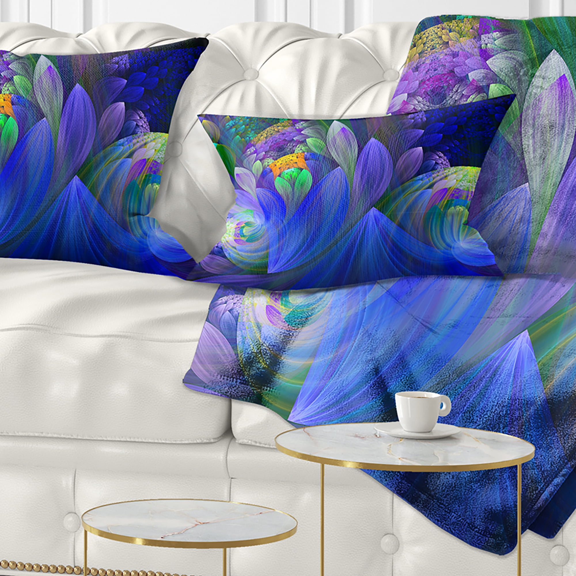 Designart Blue Fractal Flower Bouquet - Floral Throw Pillow - 12x20