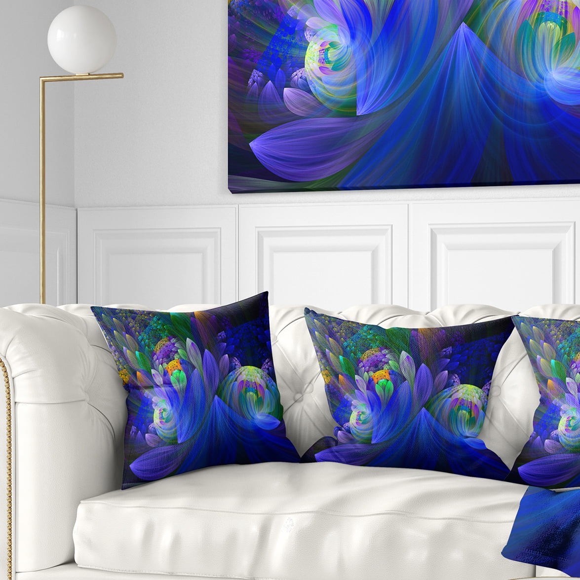 Designart Blue Fractal Flower Bouquet - Floral Throw Pillow - 16x16