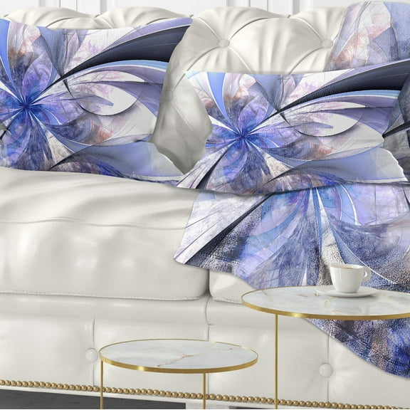 Designart Blue Fractal Flower Design in White - Floral Throw Pillow - 12x20