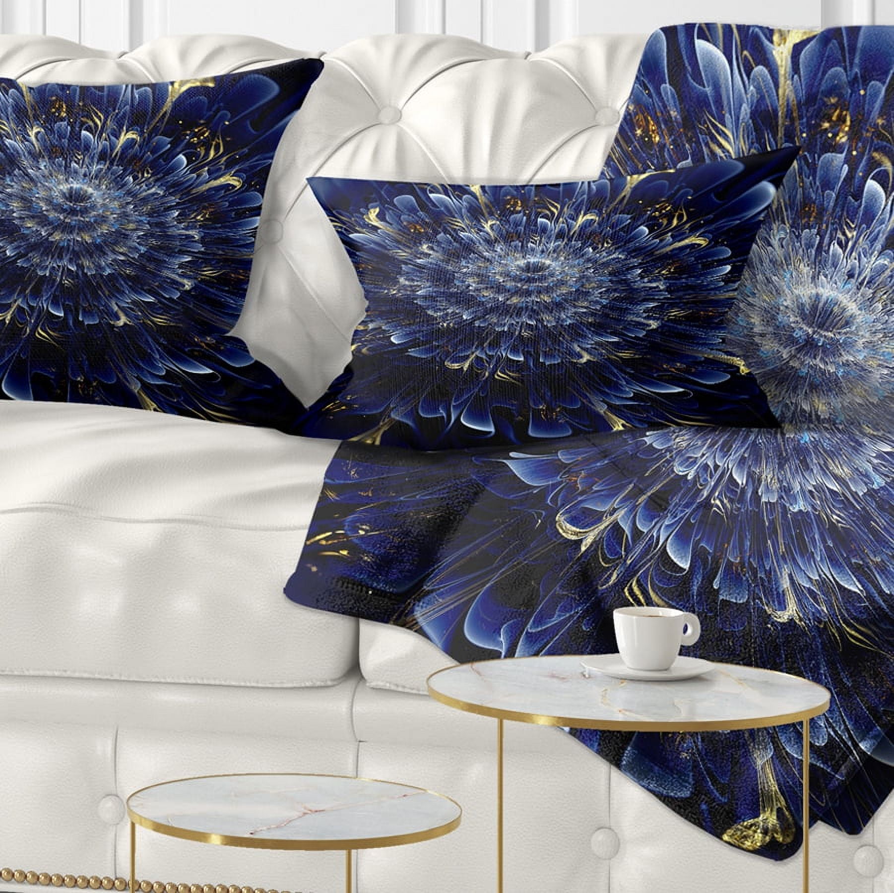 Designart Blue Fractal Flower - Floral Throw Pillow - 12x20