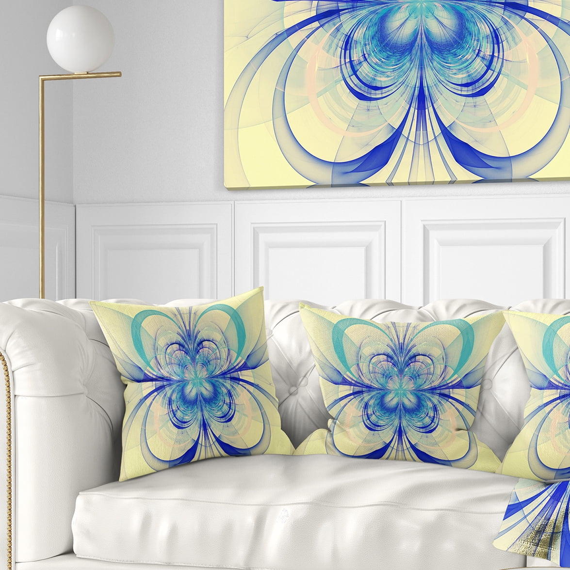 Designart Blue Fractal Flower Pattern - Floral Throw Pillow - 18x18