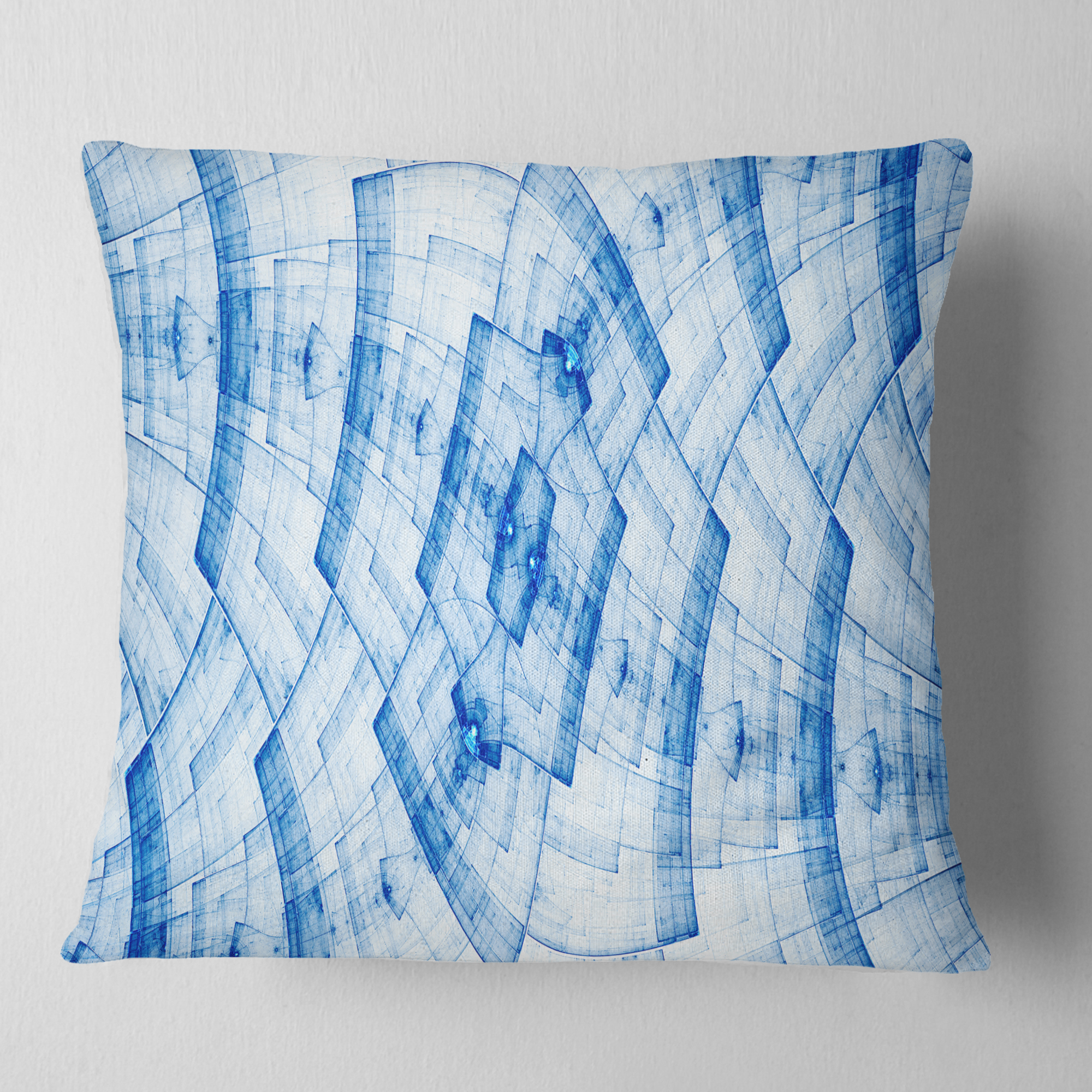 Designart Blue Fractal Flower Pattern Grid - Abstract Throw Pillow - 18x18