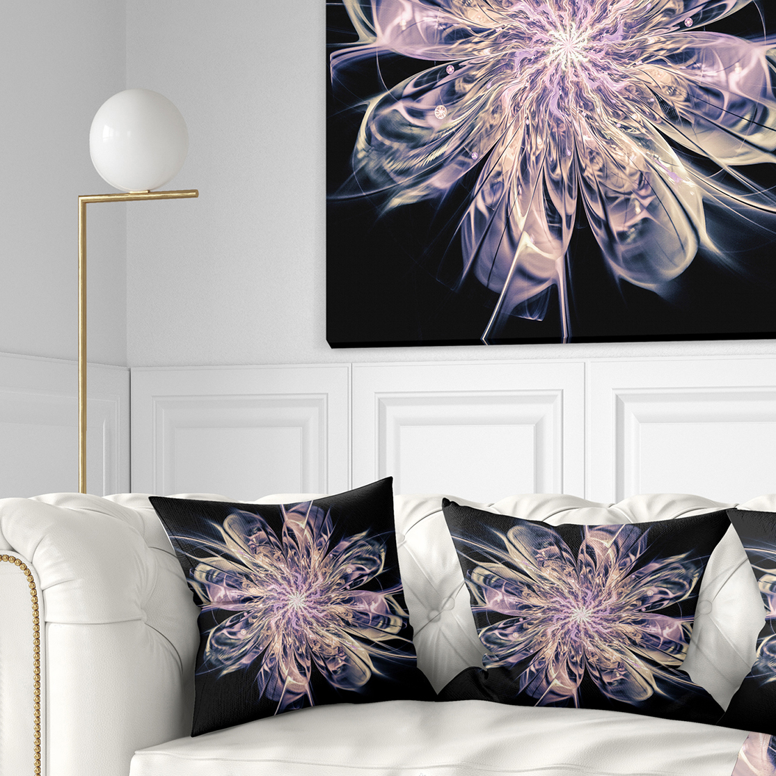 Designart Blue Fractal Flower Petals - Floral Throw Pillow - 18x18