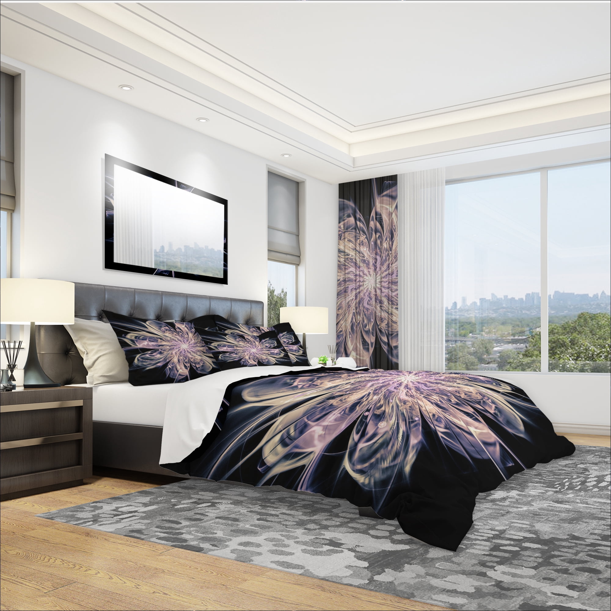 Designart 'Blue Fractal Flower Petals' Modern & Contemporary Duvet Cover Set